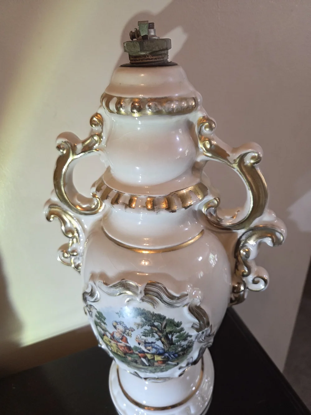 Vintage Ornate White and Gold Decorative Urn Lamp - Classic Home Accent